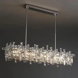 Italienischer Stil Designer Chrom Edelstahl hängen lange Esszimmer Lampe Hotel Esstisch Kronleuchter