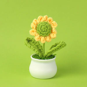 Vente en gros de marguerites artificielles tricotées à la main plantes en pot fleurs simulées au crochet pour ornement de bureau ou de voiture - Product Image 6