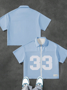 Maillot de football en maille bleu clair pour hommes, manches courtes, fermeture éclair sur le devant, numéro 33, vêtements d'équipe respirants, vêtements de sport d'été - Product Image 1