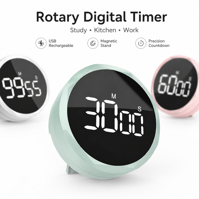 New Arrival Circular Knob Loud Digital Kitchen Countdown Timer Magnetic LED Large Display Countdown Timer