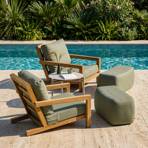 Ensemble de salon de jardin en bois avec chaises rembourrées et table ottoman pour balcon - Product Image 3