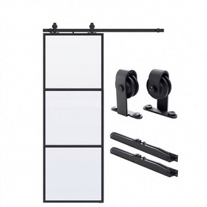 Porte de grange WEKIS en acier au carbone noir mat avec isolation acoustique intérieure en verre pour chambre, salon, salle de bain - Product Image 2