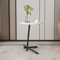 Table d'appoint de luxe moderne avec plateau en pierre frittée, structure en acier carbone noir, table basse d'appoint pour salon