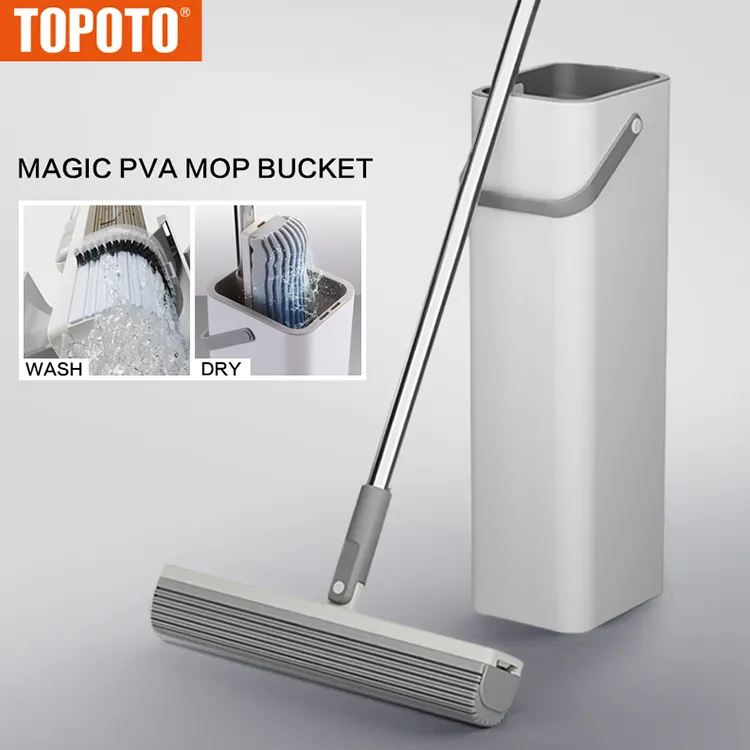 TOPOTO Best Selling Household Stainless Steel Handle Sponge Cleaning Mop 3D Pva Bucket Set Mop