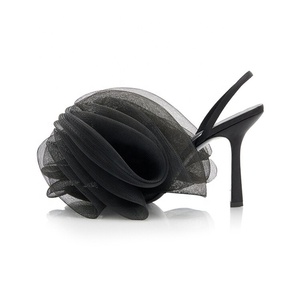 Sandales à talons hauts pour femmes, style slingback, avec grande fleur en résille, pour le bureau, sexy, couleurs personnalisables - Product Image 2