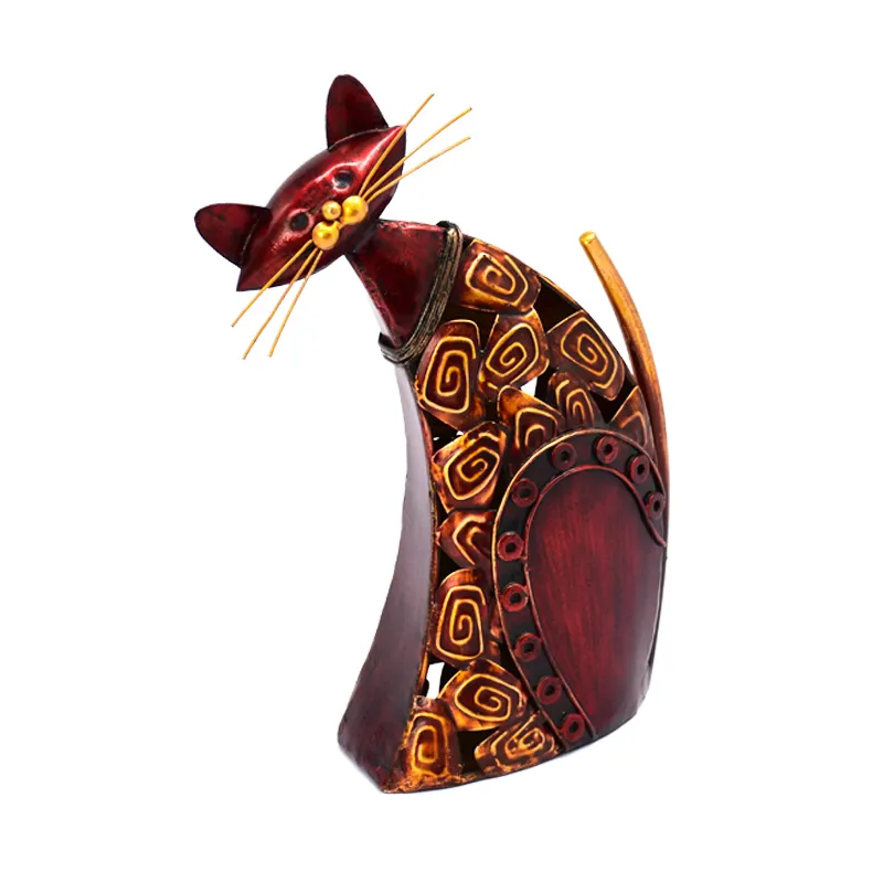 Red and golden Cat Craft Collection aesthetic room decoration Metal screw thread cat decor