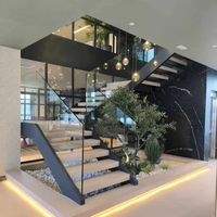 Escalier moderne en bois massif de style australien avec marches en verre et marbre, éclairage LED pour appartements intérieurs - Design écologique