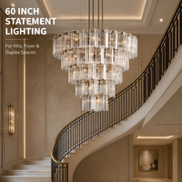 Lustre rond en verre transparent de 60 pouces pour salon, restaurant, duplex, longue escalier, villa, moderne, 5 étages, luxe, grand lustre pour hall