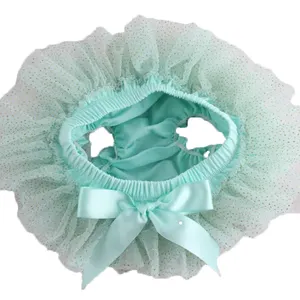 Hot sale Cotton Chiffon Ruffle Bloomers Diaper Cover Newborn glitter Tulle Ruffle bloomers with ribbon Bow