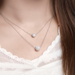 Alta Qualidade Jóias 925 Sterling <span class=keywords><strong>Silver</strong></span> <span class=keywords><strong>Double</strong></span> Layered Cadeia Rhinestone Bola Colar Pingente para As Mulheres - Product Image 3