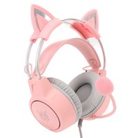 Casque de jeu avec oreilles de chat, lumière RGB rose, bandeau réglable, casque de jeu filaire avec micro pour PC, ordinateur portable, console de jeu