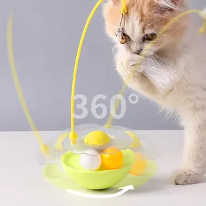 Brinquedo de gato interativo com bola de alimentação com vazamento, brinquedo de penas para animais de estimação, varinha de provocação para gatos