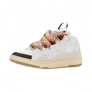 Nouvelles baskets Lanvin Style Curb 2026 pour hommes et femmes, chaussures décontractées à semelle épaisse, en cuir blanc et vert, chaussures de skateboard avec lacets colorés - Product Image 4