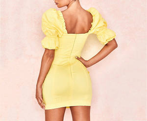 Robes vintage pour femmes à la mode Col carré Robes à volants Manches bouffantes Robe sexy pour femmes - Product Image 2