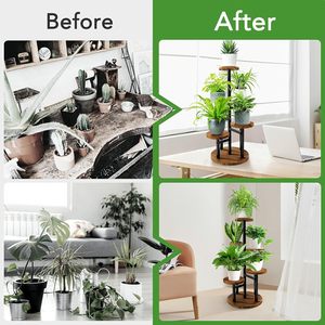 Étagère <span class=keywords><strong>en</strong></span> <span class=keywords><strong>bambou</strong></span> métallique à 3 niveaux, revêtement <span class=keywords><strong>en</strong></span> poudre, écologique, moderne, support de présentation de pot de fleurs de bureau - Product Image 3