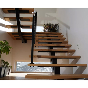 Escalera Metálica Profesional con Centro de Acero, Peldaños de Madera Maciza y Escalones Abiertos - Product Image 1