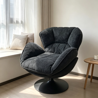 Fauteuil d'appoint pivotant moderne à coussin profond, forme nuage moelleuse, base métallique large, tissu chenille gris foncé