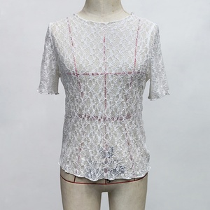 Camiseta de Mujer al por Mayor, Personalizada, OEM, ODM, de Alta Calidad, con Cuello Redondo y Encaje, Manga Corta - Product Image 5