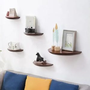 Cross-border wooden wall-mounted semi-circular <b>shelf</b>, wall storage <b>rack</b>, Nordic style entryway <b>shelf</b>, background wall decoration - Product Image 1