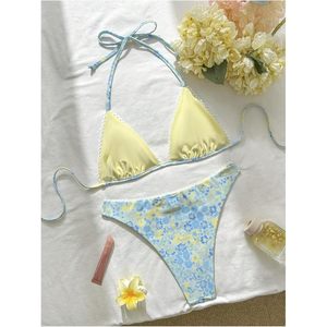 FOXA Women's Floral Bikini Set Halter Neck Lace Trim Stretch Swimwear Beach Vacation Bathing Suit - Product Image 5