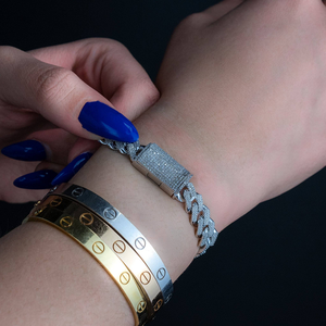 Modern Diamond 14mm Cuban Link <b>Bracelet</b> White Silver Gold Plated Hip Hop Luxury Unisex Fashion 9 Inch Jewelry - Product Image 4