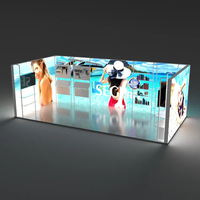 Stand d'exposition portable en aluminium avec éclairage, murs rétroéclairés, podiums et comptoir