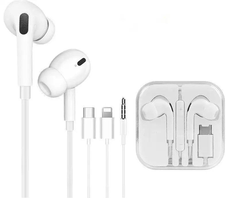 Earphone berkabel tipe-c dengan mikrofon, earphone berkabel tipe-c 3.55mm dengan kontrol Volume, earphone untuk ponsel kabel generasi ketiga