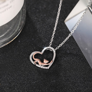 Collana da Donna Bicolore con Ciondolo a Cuore e Gatto, Catena Elastica per Clavicola, Gioielli di Moda Quotidiana - Product Image 2