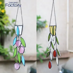 Hang Metal Decorative Objects Plant Flower Stained Glass Suncatcher Glass Ornament Wall Art For Home Decoration