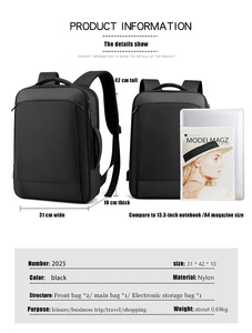 Zuolunduo 15.6 inch <span class=keywords><strong>USB</strong></span> sạc cổng du lịch máy tính xách tay ba lô mở rộng kinh doanh máy tính Ba lô bền Đại học làm việc cho nam giới - Product Image 2