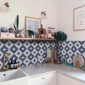 Funlife 25pcs Set Watercolor Pigeon Moroccan Pattern Backsplash Tile Decals Bathroom & Kitchen Vinyl Wall Sticker Easy to Apply