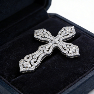 CUSTOM SILVER 10K/14K/18K GOLD PLATED LAB GROWN CVD DIAMOND CLASSIC ENGAGEMENT GIFT SWEATER <b>CHAIN</b> NECKLACE <b>CROSS</b> PENDANT - Product Image 4