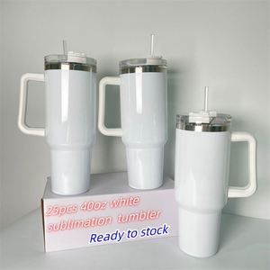 RTS - Juego de 25 Vasos Térmicos de Acero Inoxidable para Sublimación, 40 oz, con Asa, Blancos, para Café, Agua, Viajes - Product Image 1