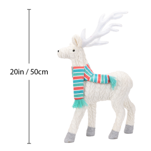 Ivory Cable Knit 20in <b>Reindeer</b> Statue with Aqua Stripe Muffler Nordic Winter Decoration for Holiday Fireplace Styling and Retail - Product Image 3