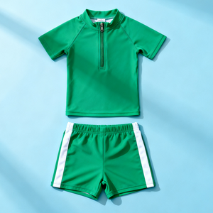 Oeko-Texカスタムボーイ2ピース水着セット幼児用半袖ジッパー通気性ソフトビーチウェアスイミングスーツ - Product Image 1