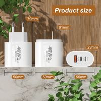 Chargeur rapide portable 40W double PD Type-C, adaptateur secteur à charge rapide 20W, câble rétractable pliable pour les voyages d'affaires