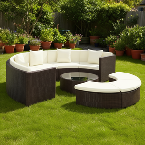 Ensemble de salon de jardin en rotin d'extérieur 7 places, brun et blanc crème, mobilier de patio contemporain pour usage extérieur, résistant aux intempéries - Product Image 2