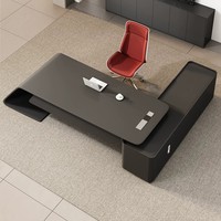 Bureau de direction en forme de L, laqué noir brillant de qualité E0, montage facile, design moderne, bureau de direction pour PDG et managers