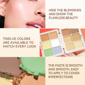 Palette <span class=keywords><strong>de</strong></span> contouring et correcteur haute qualité, crémeuse, personnalisable, 12 couleurs, minérale, waterproof, haute couvrance, contrôle du sébum, illuminateur et contouring - Product Image 6