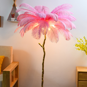Lampe sur pied décoration chambre plume d'autruche <span class=keywords><strong>lampadaire</strong></span> pilier en résine branche d'or panache blanc lampadaires - Product Image 4