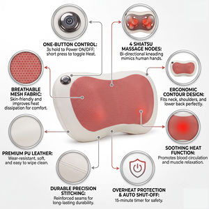Conception ergonomique spécifiquement conçue pour l'alignement de la colonne cervicale et la gestion de la douleur - <span class=keywords><strong>Oreiller</strong></span> de massage 3D portable sans fil - Product Image 4
