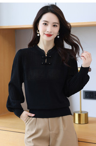 Sweater Vintage wanita, kemeja lengan panjang kasual gaya Korea musim gugur modis - Product Image 3