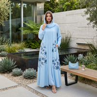 Nouvel ensemble Abaya Maxi Modeste à Ouverture Frontale 2026 pour Femmes Musulmanes avec Imprimé Floral Léger et Infroissable, et Hijab Assorti