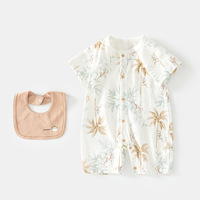 Ropa de Verano para Bebé, Mono de Manga Corta, Algodón Fino, Body para Escalar con Babero