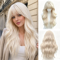 Perruque synthétique longue ondulée blond platine pour femme, avec frange complète, résistante à la chaleur, pour usage quotidien et fêtes – Fournisseur d'usine