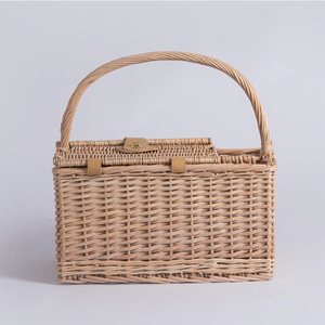 Wholesale Handcrafted Square Weaving Design Rattan Picnic <strong>Basket</strong> Cooler Food Hamper <strong>With</strong> Wooden <strong>Lid</strong> Carrying Handles - Product Image 2