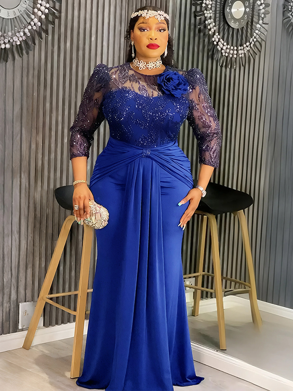 African Women's Plus-size Lace Patchwork Dress, European and American Style  Sequin Evening Gown| Alibaba.com