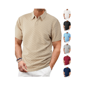 Camiseta Polo de Hombre de Moda con Manga Corta, Jacquard, Patrón Sólido, Cuello Solapa, Tejido Texturizado, Teñido Liso - Product Image 1