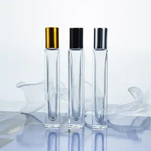 Thick Bottom 10ml rectangle stainless steel roller ball eye cream perfume oil containers clear glass roll on bottle