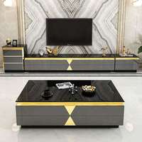 Table basse noire de luxe simple avec meuble TV intégré en verre, mobilier moderne pour salon
